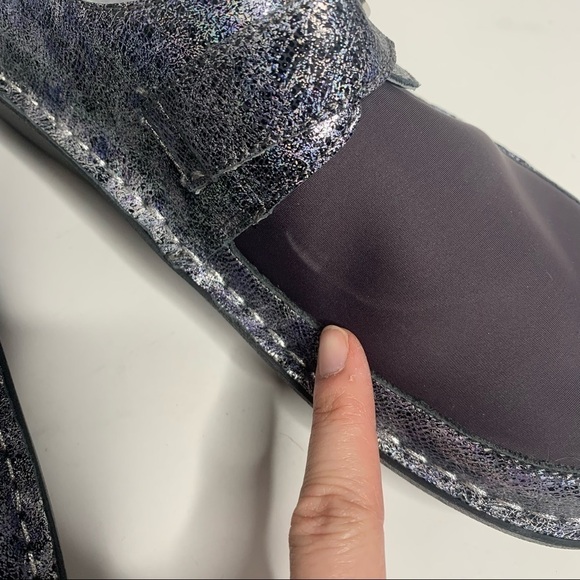 NWOT Alegria Comfort Dream Fit Neoprene Metallic Blue Gray Den-735 Slip On Clogs - Picture 11 of 16